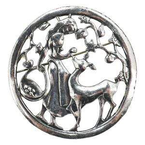 Whimsical Art Nouveau Style Silver Plated Oversize 2.7”Brooch Signed Little Nemo